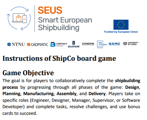 Front page of the ShipCo game instructions